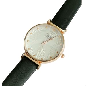 Watch palm textured white face black leather strap quartz 🆕